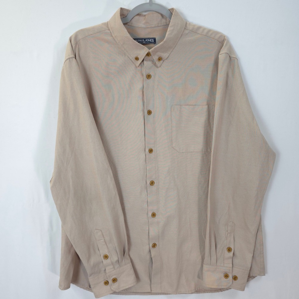 PJ Paul Jones Button‎ Down Shirt Mens 2XL Long Sleeve Tan Preppy Classic